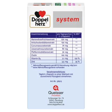 Abbildung der Produktverpackung Doppelherz system LEBER EXTRA Seitenansicht links